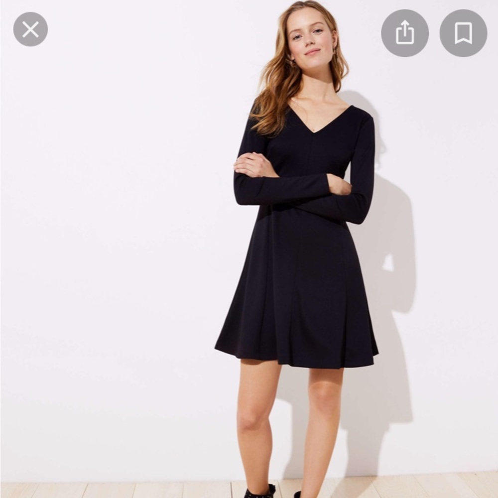 LOFT Black Doubleface Flare Dress
